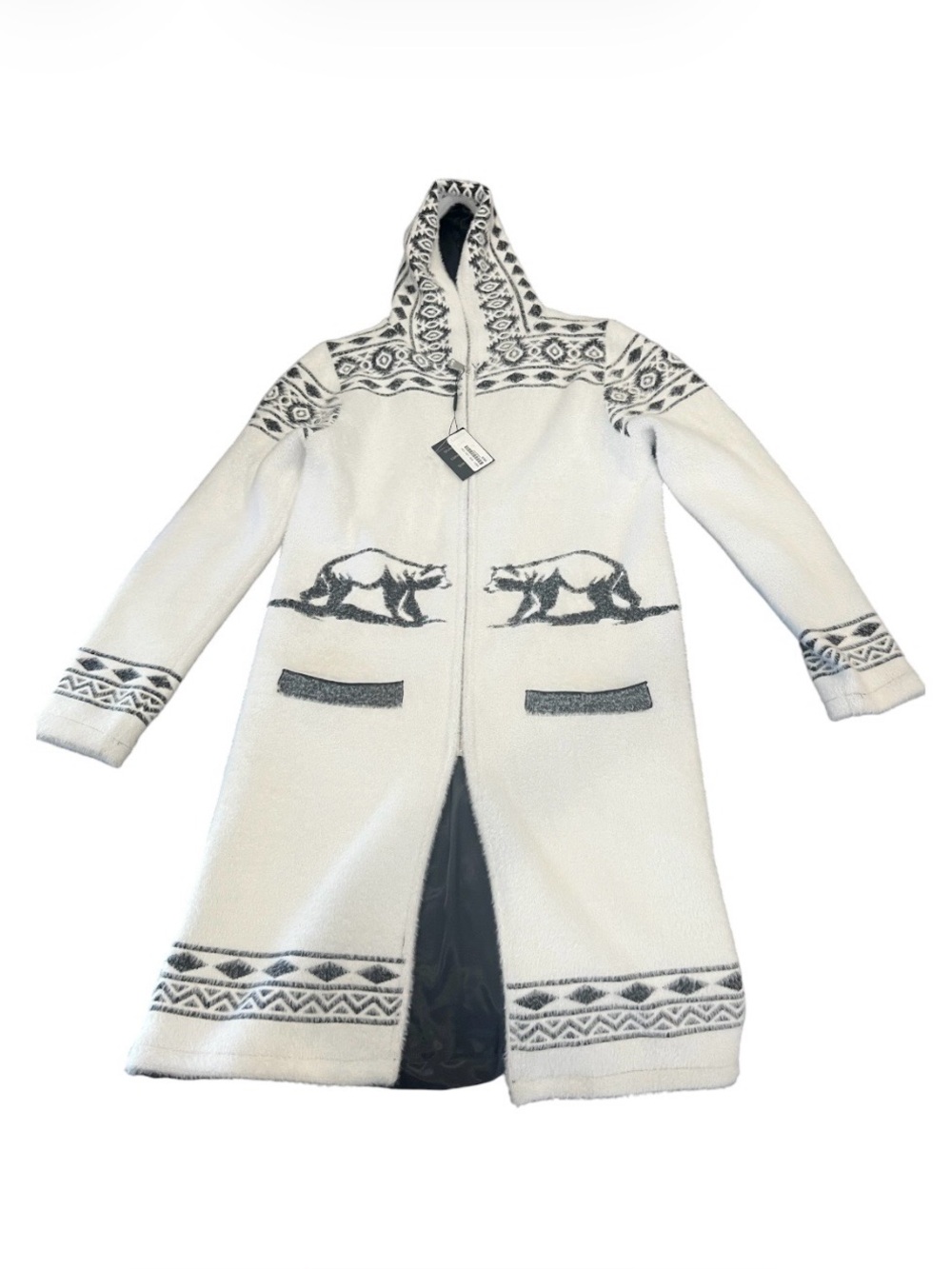 Ameri Mode White Sherpa Hooded Coat with Bear Design Women’s Medium NWT
